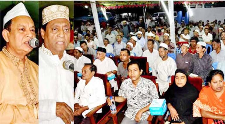 Vice Chairman and former Minister Abdullah al Noman and BNP and former minister M. Nasir Uddin addressing the Iftar party arranged by CWASA Sramik Dal at WASA office premises on Tuesday as guests.