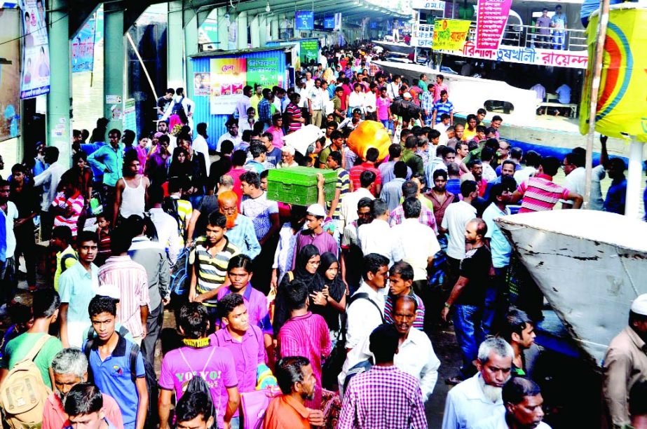 Sadarghat Launch Terminal became overcrowded on Friday due to rush of home-goers ahead of Eid festival.