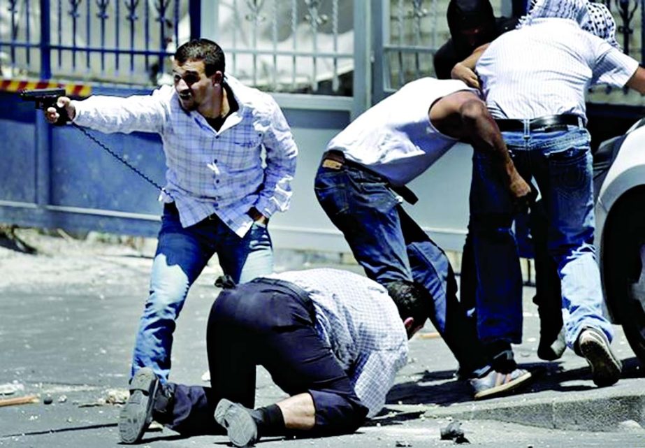 Israeli policemen arrest a Palestinian during clashes following Friday prayers in East Jerusalem.