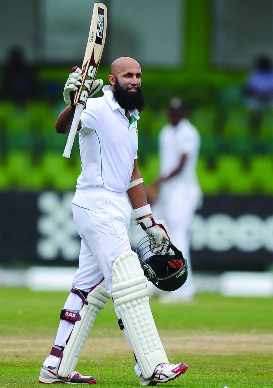 Hashim Amla registered his first Test ton against Sri Lanka on 3rd day in the 2nd Test between Sri Lanka and South Africa at Colombo on Saturday.