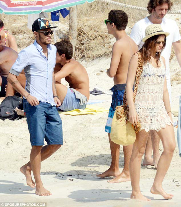 Beach bums: Neymar was spotted enjoying a day at Formentera beach in Spain with girlfriend Bruna Marquezine on Saturday.