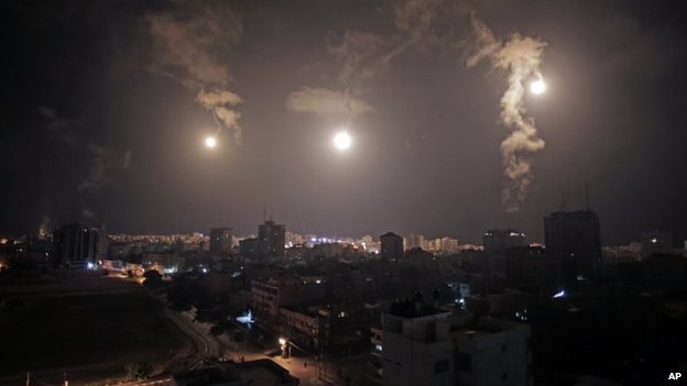 Israeli flares were fired above Gaza City early on Tuesday