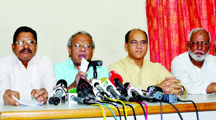 BNP Joint Secretary General Rizvi Ahmed speaking at a press conference at the party central office in the city's Nayapalton on Saturday in protest against attack on BNP leaders and activists.