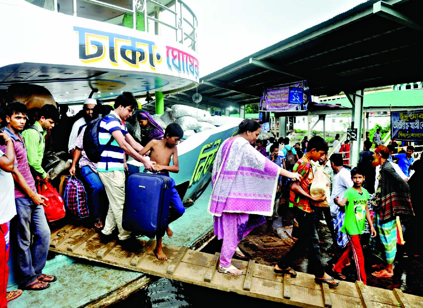 City-bound passengers have started to return after celebrating Eid with near and dear ones at their village homes. The snap was taken from Sadarghat Launch Terminal in the city on Saturday.