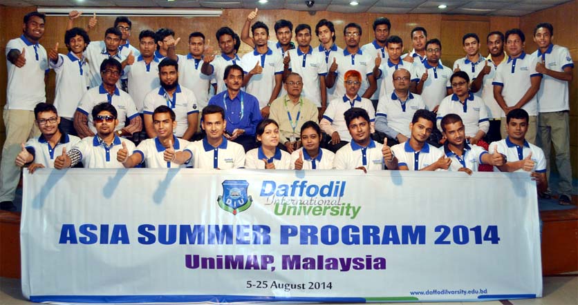 Prof Dr M Lutfar Rahman, Vice Chancellor of Daffodil International University along with its Registrar Prof Dr Engr AKM Fazlul Haque is seen in a photo session with the university delegates for Asian Summer Program-2014.