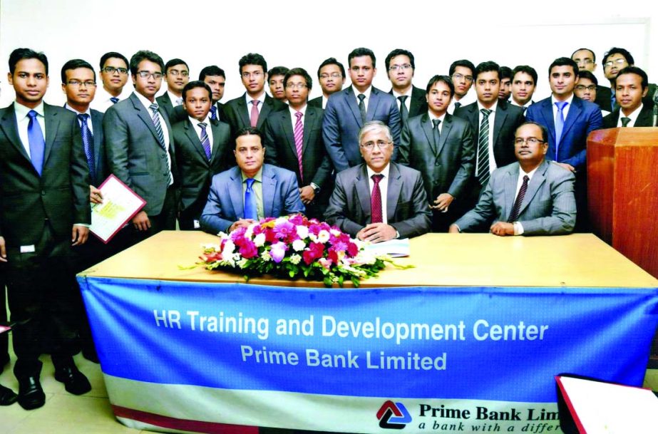 Ahmed Kamal Khan Chowdhury, Deputy Managing Director of Prime Bank Limited poses with the participants of a Foundation Training Course at its HR Training and Development Center recently.
