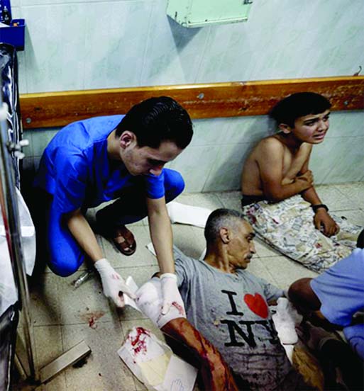 Victims of Israeli-air strike in the Kamal Adwan Hospital in Beit Lahiya on Monday. Internet photo