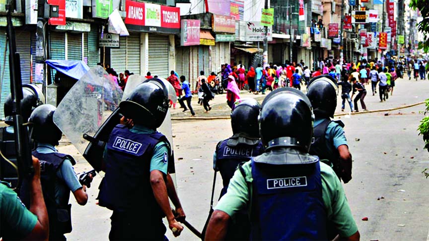 Garment workers locked in clashes with police in city's Badda area on Thursday soon after Tuba Group hunger strikers were forced out of the factory by law enforcers.