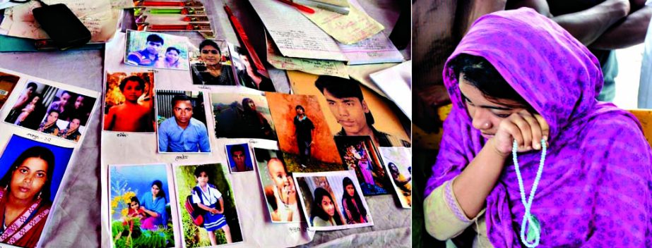 In tears, she prays for missing victims of sunken launch in Padma last Monday. The photo was taken from Mawa Ghat area on Thursday.