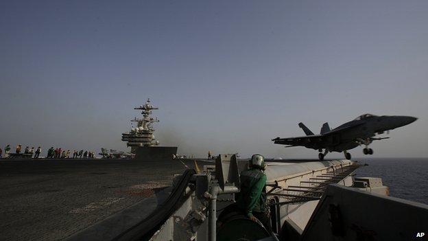 US air strikes have been launched from an aircraft carries in the Gulf