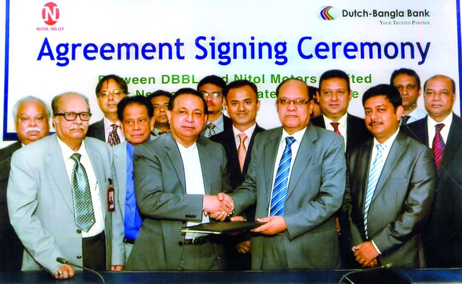 KS Tabrez, Managing Director of Dutch-Bangla Bank Limited and Abdul Matlub Ahmed, Chairman of Nitol-Niloy Group sign an agreement to purchase the motor vehicles through nexus payment gateway service recently.