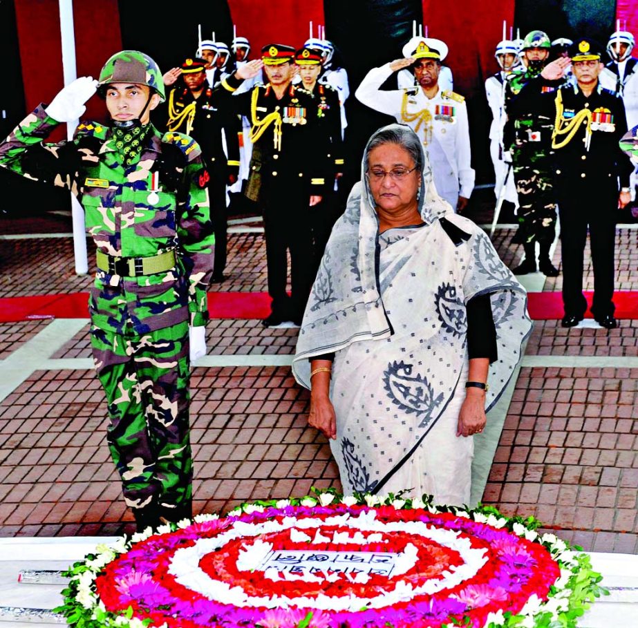 Marking the National Mouring Day Prime Minister Sheikh Hasina placed wreaths at the Mazar of Bangabandhu Sheikh Mujibur Rahman at Tungipara on Friday.