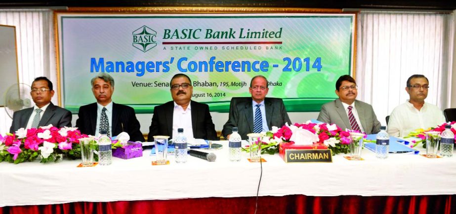 Alauddin A Majid, Chairman of BASIC Bank Limited, inaugurating Managers' Conference-2014 at its head office on Friday. Fazlus Sobhan, Acting Managing Director of the bank presided.