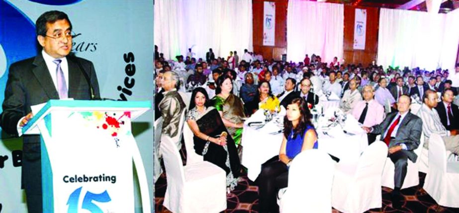 Sayeed H Chowdhury, Chairman of ONE Bank Limited, speaking on the occasion of 15th Founding Anniversary celebration programme of the bank at a city hotel on Thursday.