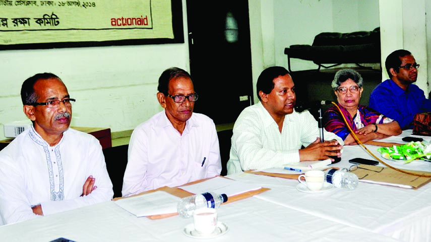 State Minister for Textiles and Jute Mirza Azam speaking at a discussion on 'Policy and plan for the development of jute industry' organised by Jute and Jute Industry Protection Committee at the National Press Club on Monday.