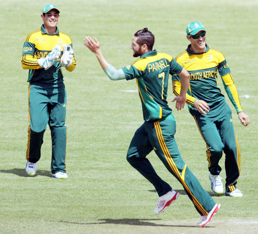 Wayne Parnell wheels away in celebration during the 3rd ODI between Zimbabwe and South Africa at Bulawayo on Thursday.