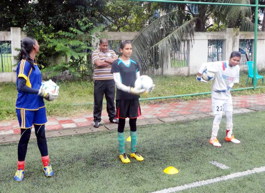 A view of the trial of the Bangladesh Under-16 Women's Football team at the BFF Artificial Turf on Thursday.