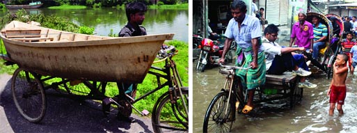 As flood water started to creep in the capital city of Dhaka some people have started to build boats with hopes of making some money by ferrying affected people.