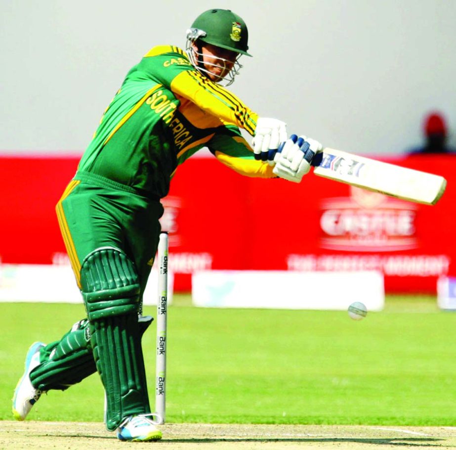 Quinton de Kock goes on the attack during tri-series match between Zimbabwe and South Africa at Harare on Friday. South Africa won by 61 runs.