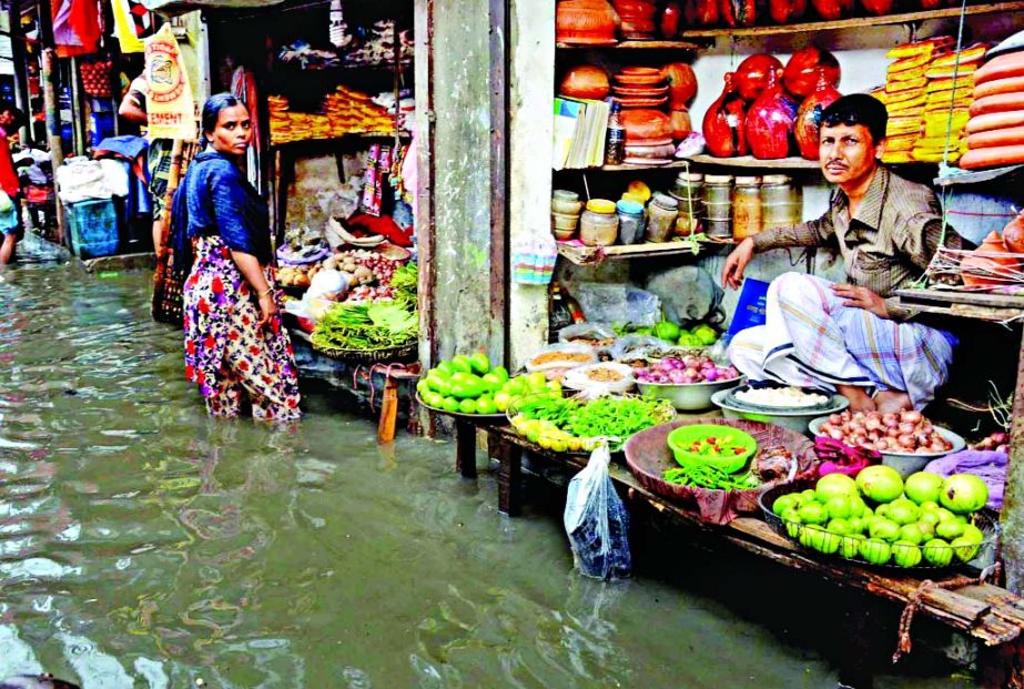 Onrush of flood waters spreading fast towards capital. This photo was taken from Bhatara area near Joar Sahara on Saturday.