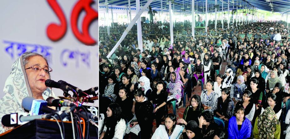 Prime Minister Sheikh Hasina addressing a students' rally commemorating Bangabandhu Sheikh Mujibur Rahman and Bangamata Sheikh Fazilatunnesa Mujib marking the National Mourning Day organized by Bangladesh Chhatra League in the city's Suhrawardy Udyan on