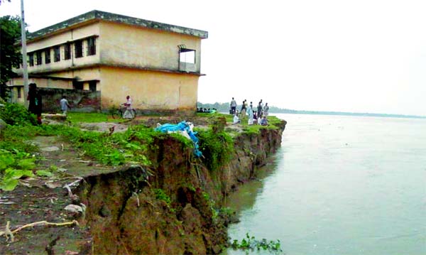 Erosion has a serious turn following excessive increase of water level in the river Padma. As a result, Arambaria High School in Ishwardi is on the verge of extinction any moment.