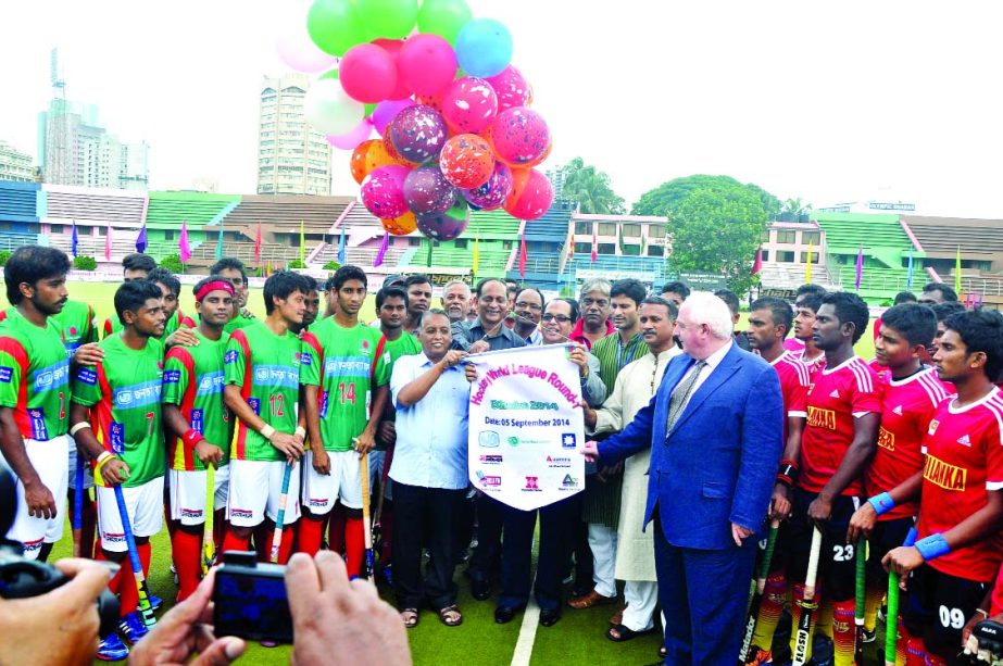 State Minister for Youth and Sports Sri Biren Sikder, MP, formally inaugurating the World Hockey League round-1 at the Moulana Bhashani National Hockey Stadium on Friday.