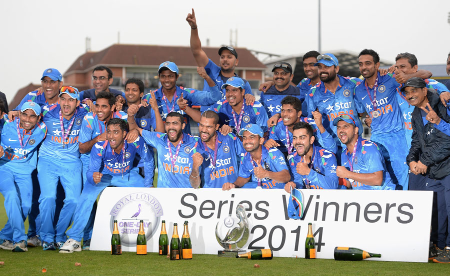 The Indian players were all smiles with the series trophy after 5th ODI between England and India at Headingley on Friday.