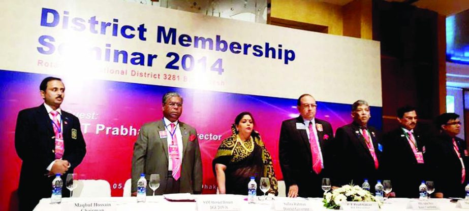 Rotary International Director PT Probhakar and Governor Safina Rahman, among others, at the membership seminar of the Rotary International held in the city on Friday.