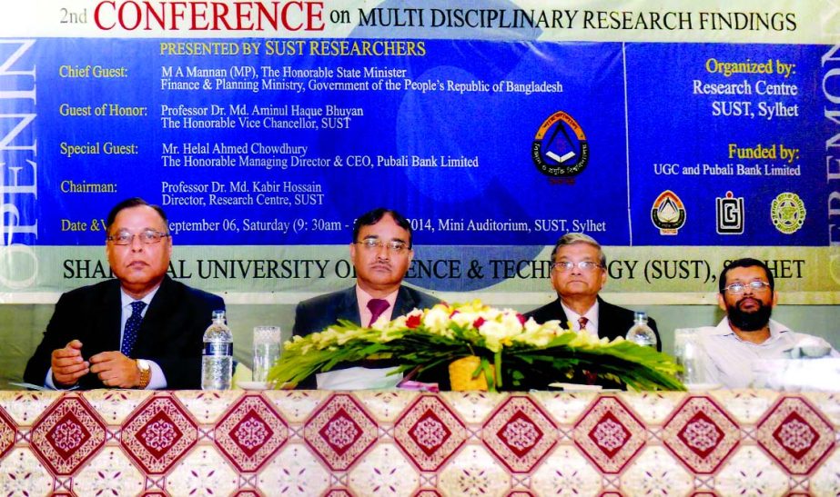 State Minister for Finance MA Mannan inaugurating 2nd Conference on Multi Disciplinary Research Findings organized by Shahjalal University of Science and Technology Research Centre at its auditorium recently. Helal Ahmed Chowdhury, Managing Director of Pu