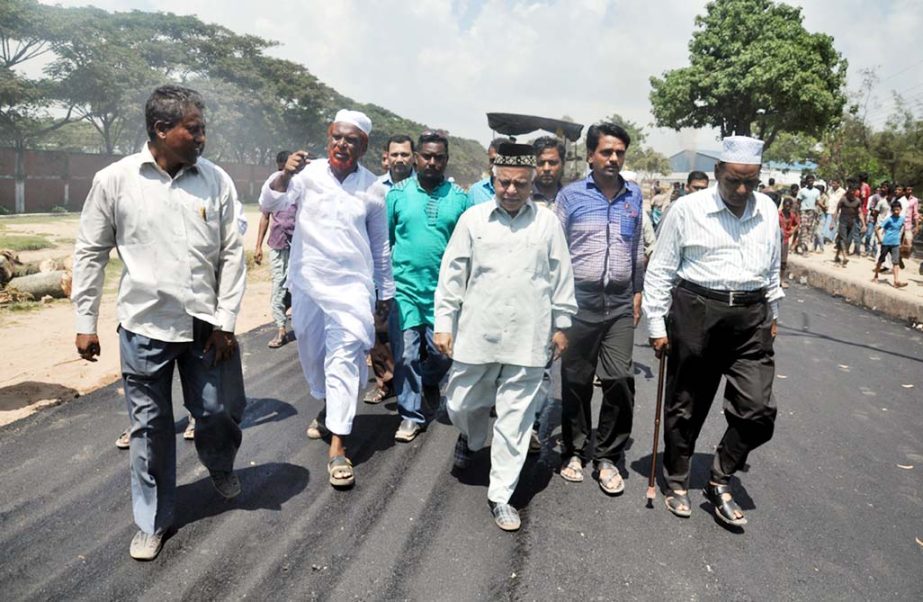 CCC Mayor M Monzoor Alam visiting road development work at VIP Air Port Road in the city yesterday.