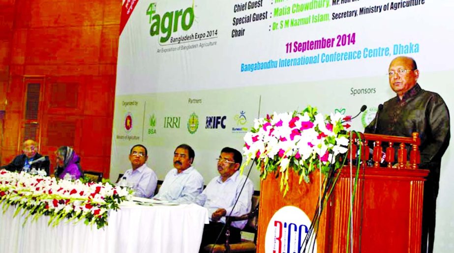 Commerce Minister Tofail Ahmed inaugurating 4th Agro Bangladesh Expo 2014 at Bangabandhu International Conference Centre in the city on Thursday. Agriculture Minister Matia Chowdhury was present as special guest while Agri Secretary SM Nazrul Islam presid