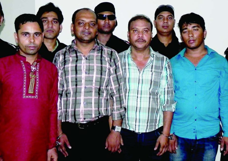 RAB-1 team led by a magistrate in a raid arrested four swindlers from city's Nikunja area when they were taking bribe from job seekers. They were fined taka one lakh each and sent them to one-year jail term on Friday.