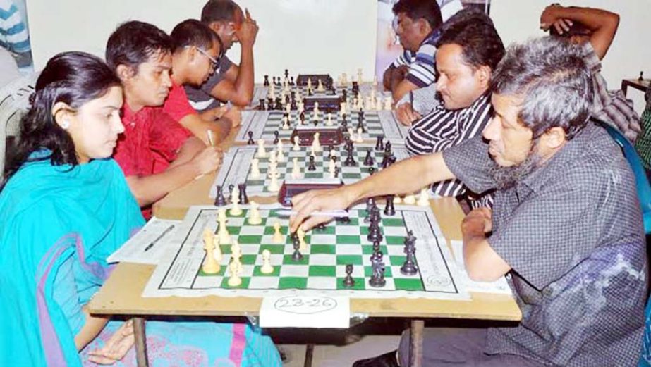 A view of the 1st Golden Chess Club International Rating Chess Tournament (below-2200) at the Bangladesh Chess Federation hall-room on Saturday.