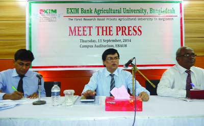 CHAPAINAWABGANJ : Vice Chancellor, Exim Bank Agriculture University, Bangladesh (EBAUB) Dr Abdul Mannan Akanda speaking at exchanging opinion with the media workers at the conference room of the university at Boro Indara Square in Chapainawabganj town o