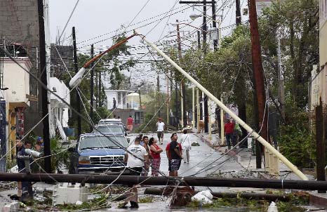 People look at the destruction after hurricane Odile knocked down trees and power lines in Cabo San Lucas, in Mexico's Baja California peninsula