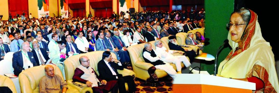 Prime Minister Sheikh Hasina addressing 'International Investors Forum' at a city hotel on Wednesday.