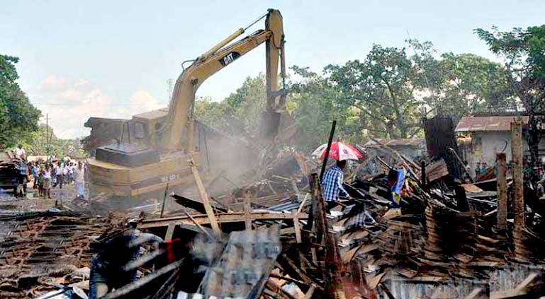 A view of eviction drive launched by railway in Chittagong yesterday.