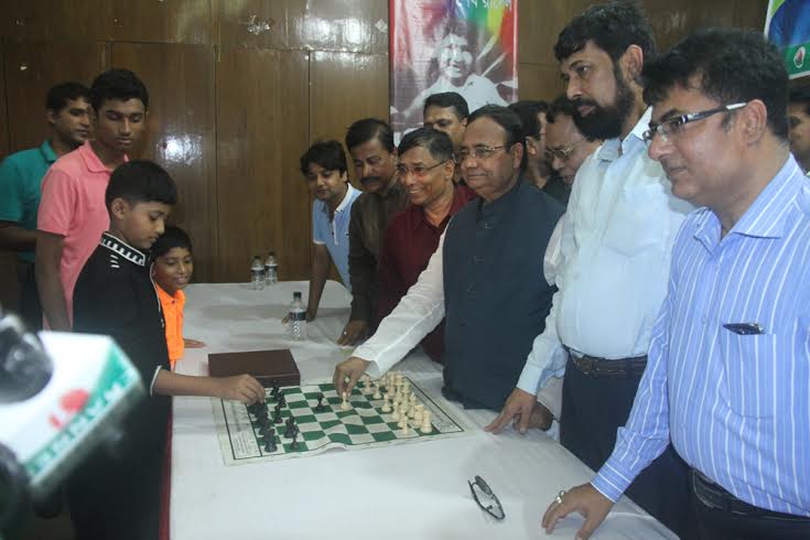 Md Mazibul Hoque, MP, Minister for Railways inaugurating the Sheikh Russell Under-16 Boys Chess Tournament at Bangladesh Chess Federation hall-room on Wednesday.