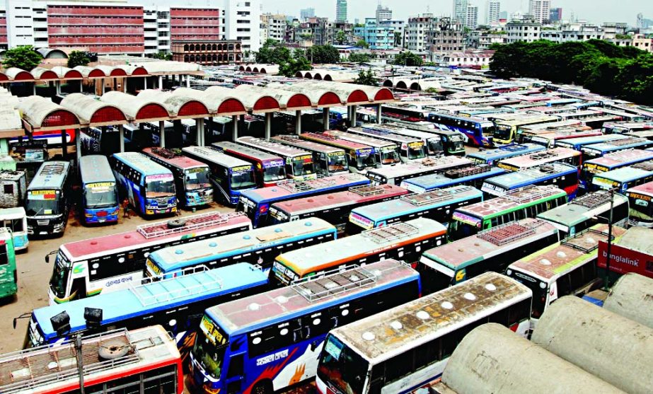 Inter-district buses remained stranded at Mohakhali Terminal on Thursday following hartal called by Jamaat.