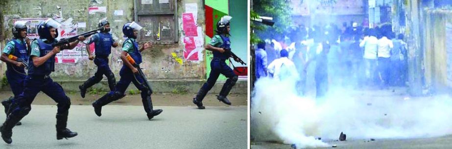 Police opened fire and lobbed teargas to disperse the Rajshahi Jamaat-Shibir activists when they tried to hold demonstration protesting Supreme Court verdict against Moulana Delwar Hossain Sayedee on Saturday.