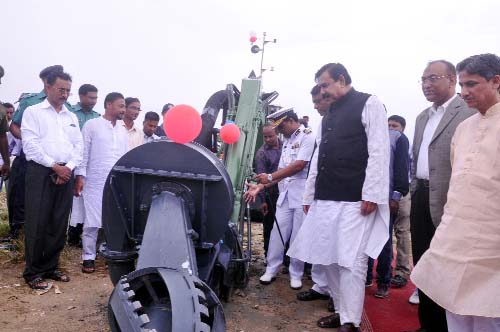 Shipping Minister Shajahan Khan MP inaugurating multipurpose dredger Watermaster purchased for Chittagong Port Authority from Finland at a cost of Tk 19 cr yesterday.