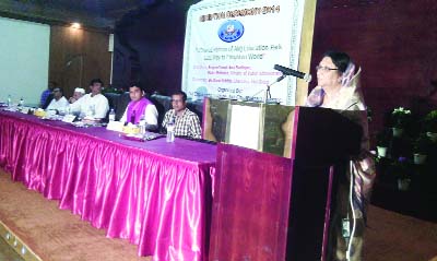 JESSORE: State Minister for Public Administration Begum Ismat Ara Sadique speaking at a freshners' reception of Akij Engineering Institute, Naopara as Chief Guest recently.