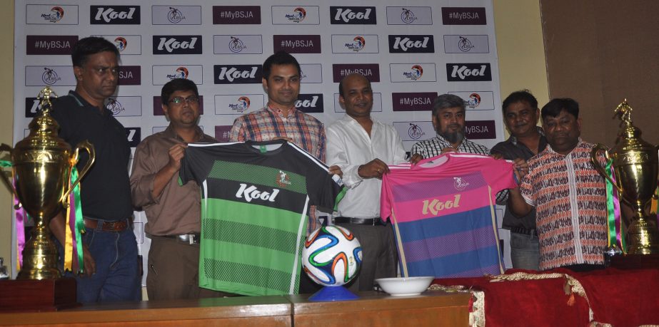Jersey-unveiling programme to mark the Kool-BSJA Media Cup Football Tournament at the Dutch-Bangla Bank Auditorium in Bangladesh Olympic Association Bhaban on Monday.