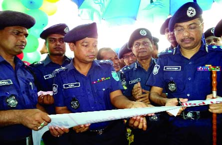GAZIPUR: Inspector General of Police Hassan Mahmud Khandaker PPM inaugurating a Police Control room at Chandura in Gazipur on Tuesday. Harun-or-Rashid, SP, Gazipur was also present at the function.