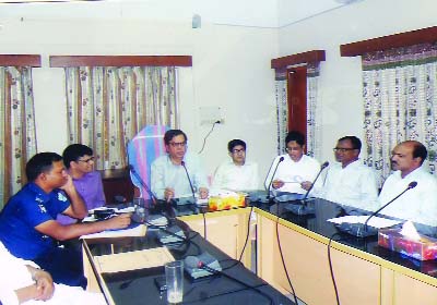 KISHOREGANJ: District and Session Judge A M Md Sayeed addressing the monthly legal aid meeting at Kishoreganj Judge Court Conference room on Wednesday. Among others CJM Golum Swrowar, Additional District Judge Aziz Ahmed Bhuiyan, ADM Abdul Wadud Chowdhur