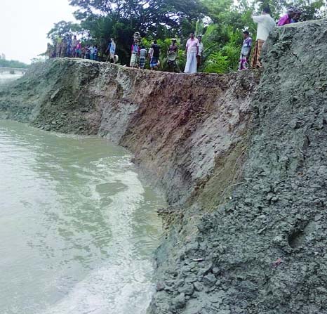 SATKHIRA: A big portion of Hazarkhali flood protection dam eroded in Satkhira. This picture was taken on Thursday