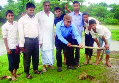 SYLHET: Md Ziaul Islam Chowdhury, Headmaster , Fenchuganj Pathanchok School and President , Bangladesh Primary Teachers' Samity , Fenchuganj Upazila Unit inaugurating construction work of modern wash block at the school premises recently.