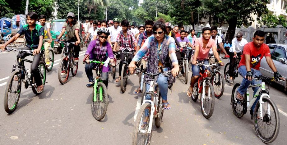 Bangladesh Cycle Lane Implementation Council brought out a cycle rally at the Central Shaheed Minar area in the city on Friday demanding separate cycle lane in the capital to reduce traffic jam.