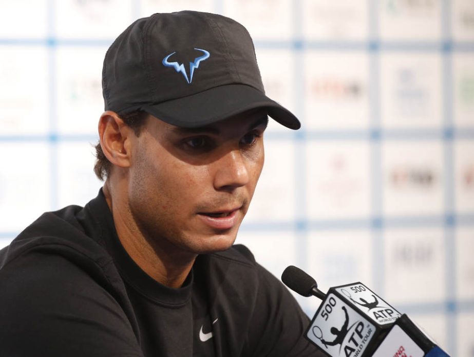 Rafael Nadal of Spain speaks during a press conference for the China Open Tennis Tournament in Beijing on Saturday.
